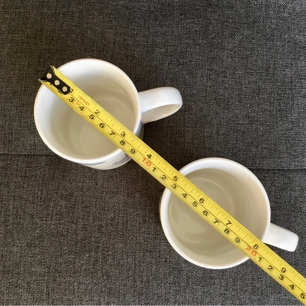 Set/2 Coastal Beach Chair Scene Coffee Mugs, White, Blue, 11 oz